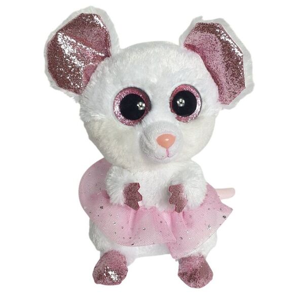 Ty Beanie Boos Nina Mouse Plush 7" White Pink Sparkly Ears Feet Glittered Accent - Picture 8 of 8
